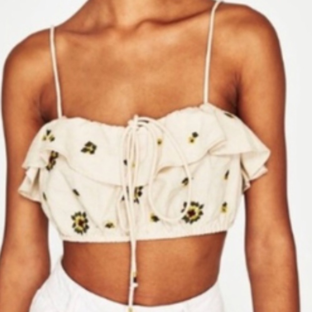 ZARA trafaluc collection flower embroidery top